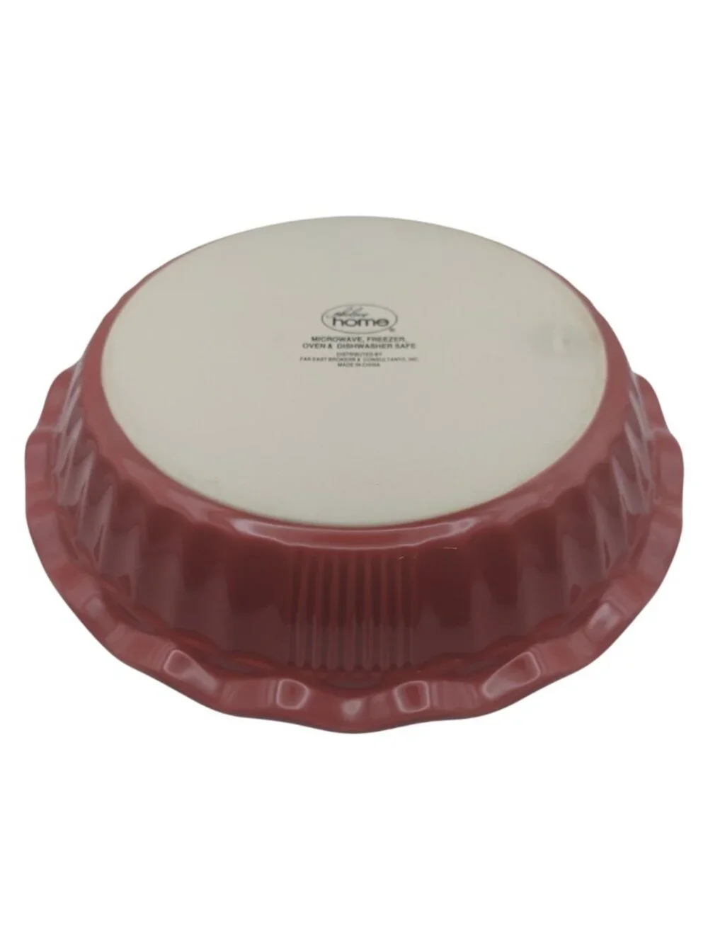 Scalloped Stoneware Pie Dish Red & White Microware Oven Freezer Dishwasher Safe